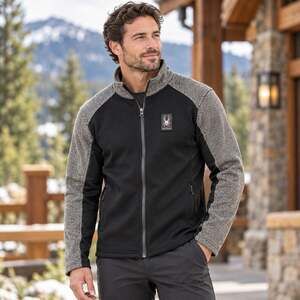 Spyder Jacket Mens Large Black Gray Full Zip Sweater Knit Fleece Outdoor NWT